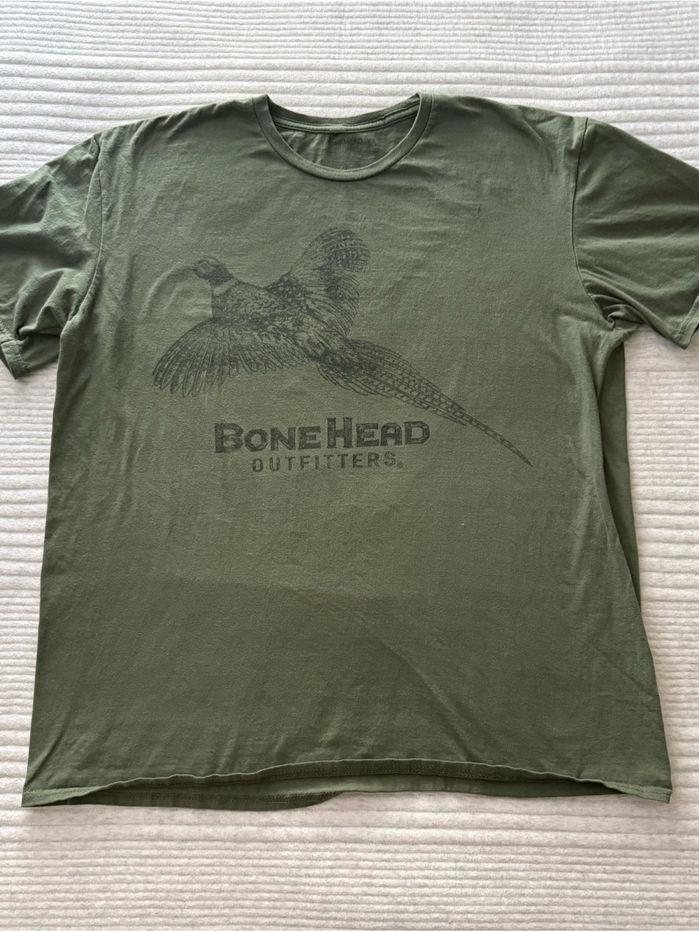 Bonehead Outfitters Mens XL Olive Green Pheasant Hunting Graphic T-Shirt Tee